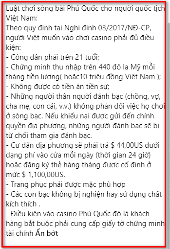 Nội quy khi tham gia casino Việt Nam